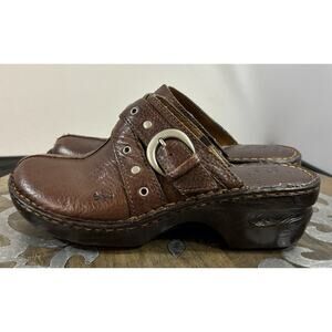 Boc Born Brown Leather Clogs Boho Western Buckle Comfort Mule Womens 9